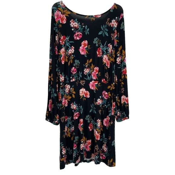 Ann Taylor LOFT NWT Women Black Floral Dress Size 14 Deep-v Back Long Sleeves - Picture 2 of 12